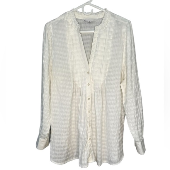 The Nines by Hatch maternity white cotton striped lightweight button-down top XL - Picture 2 of 8